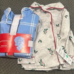 Carter's Gray Pajama Set with Red and Green Holly